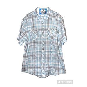Bke Buckle Shirt Mens Extra Large Blue White Button Up Short Sleeve Western Men